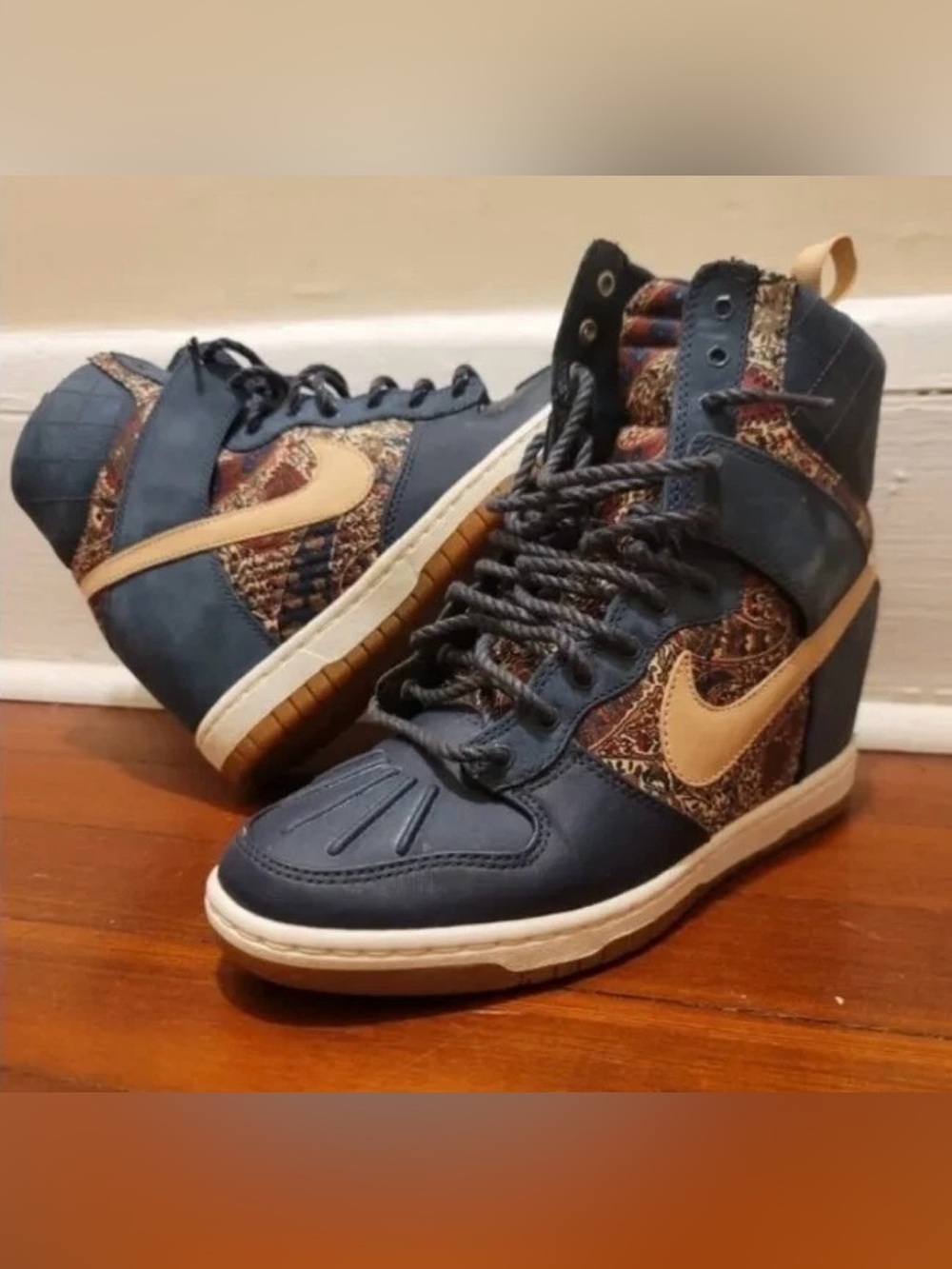 Nike Dunk Sky Hi Liberty QS Bourton Navy Paisley Hidden Wedge Sneakerboot VTG
